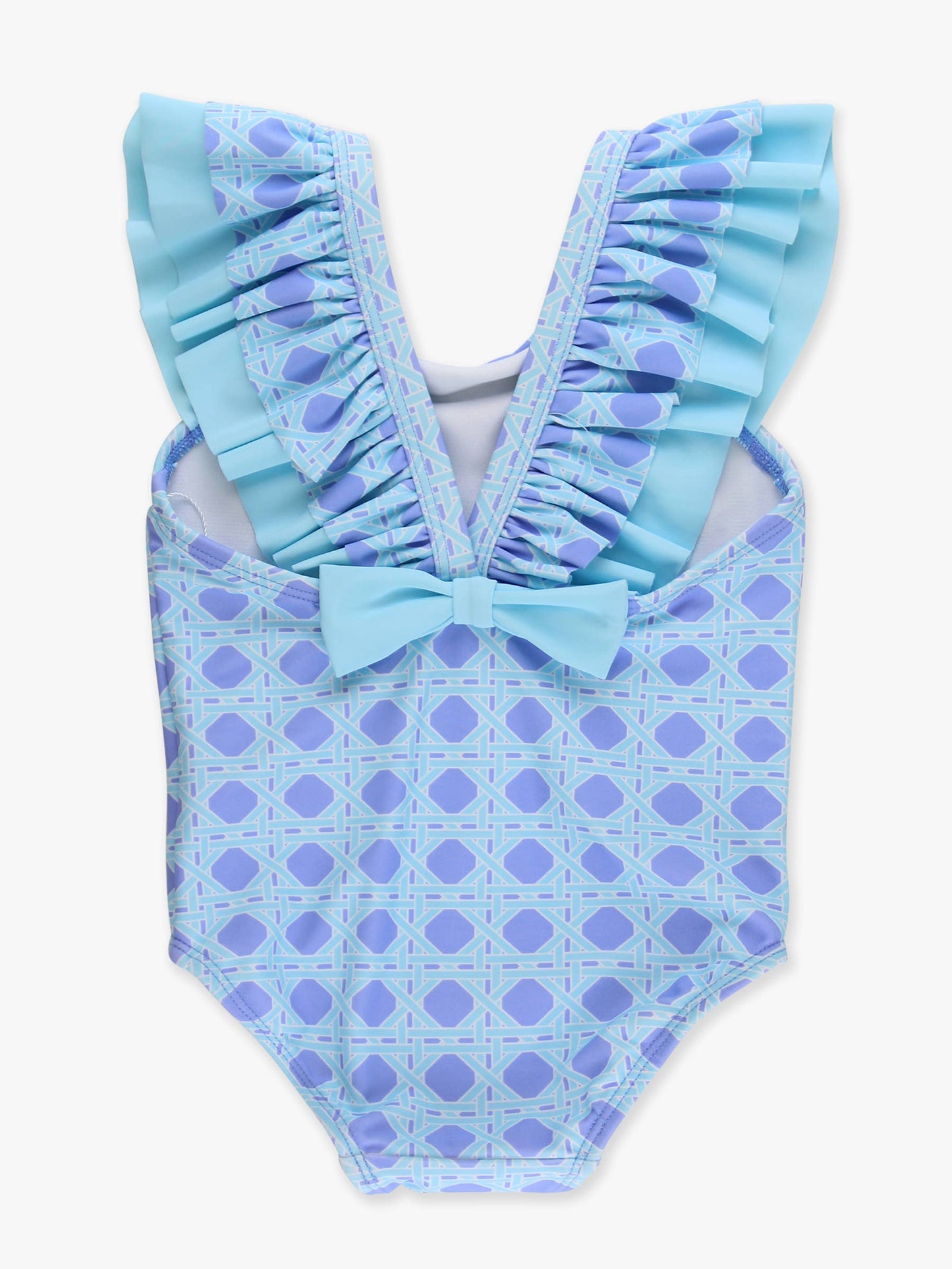 Girls Periwinkle Blue Coastal Cane Bow V-Back One Piece Swimsuit