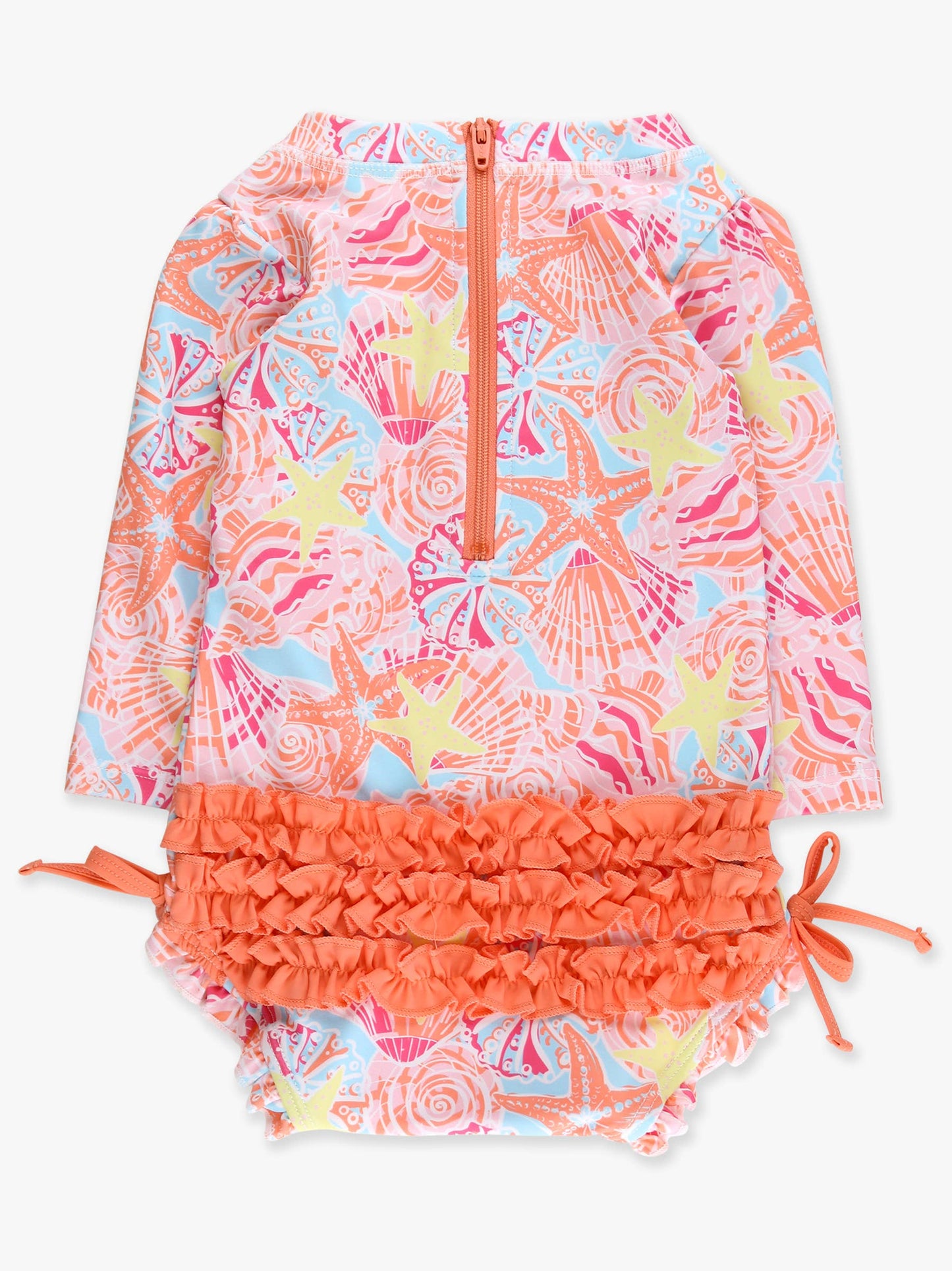 Baby Girls Sunset Seashells Long Sleeve One Piece Rash Guard Swimsuit
