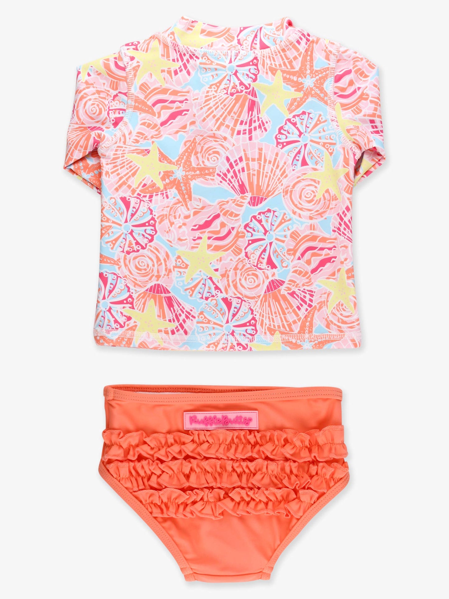 Girls Sunset Seashells Long Sleeve Zipper Rash Guard 2-Piece Swimsuit