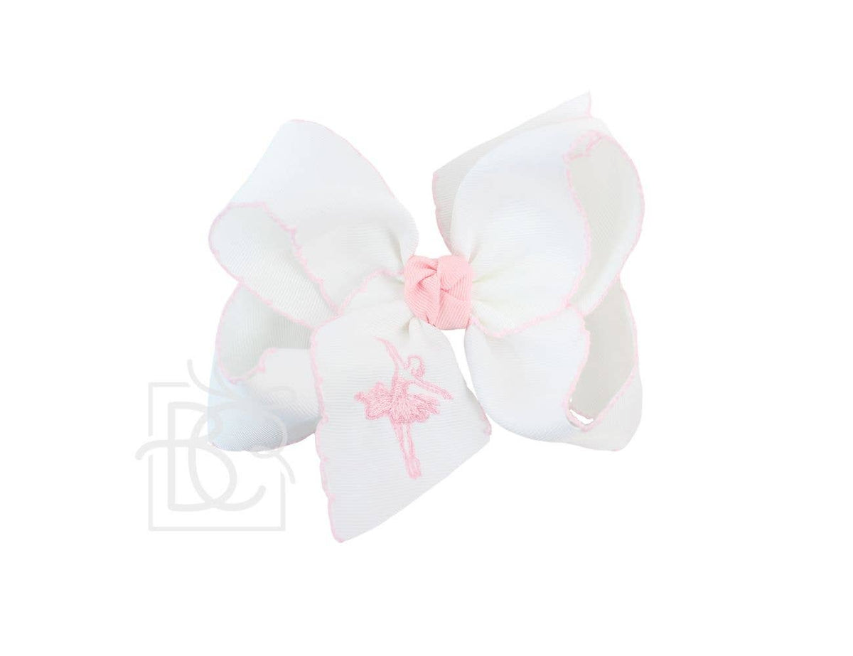 5.5” Embroidered Ballerina Light Pink Crochet Edge Hair Bow