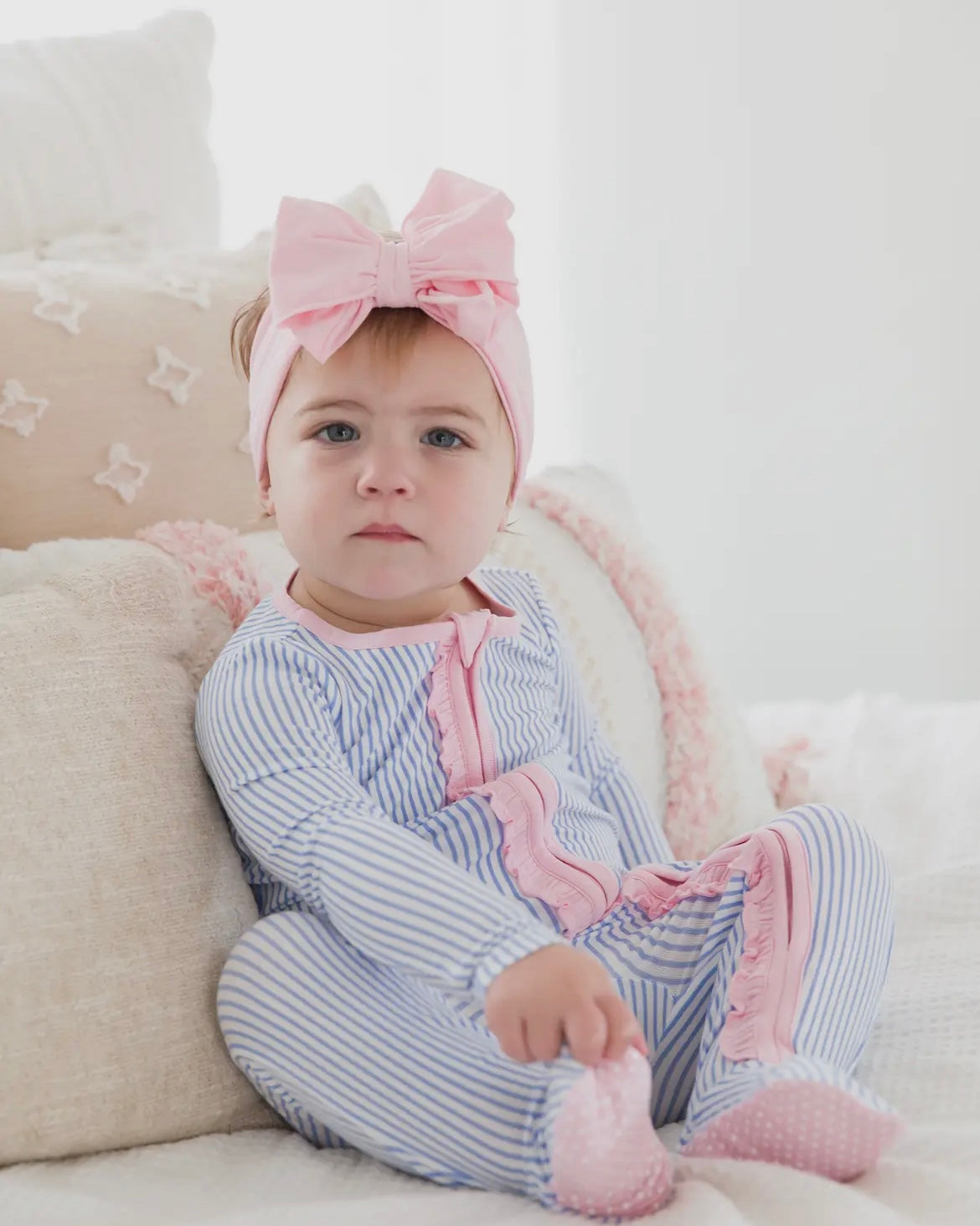 Periwinkle Micro Stripe Footie Pajamas