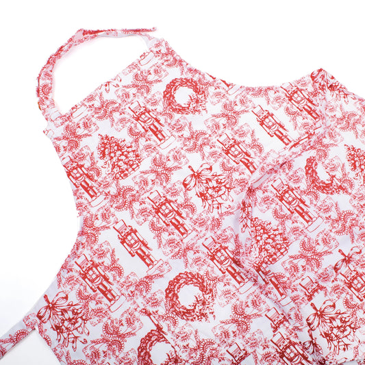 Red Nutcracker Toile Apron