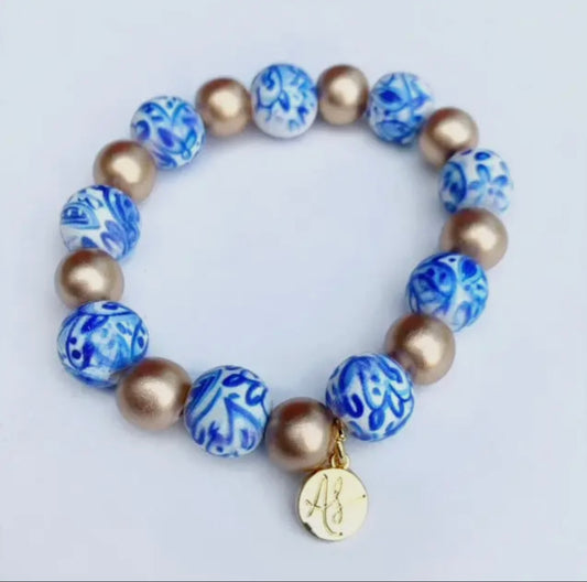Audra Style Blue & White Beaded Chinoiserie Bracelet