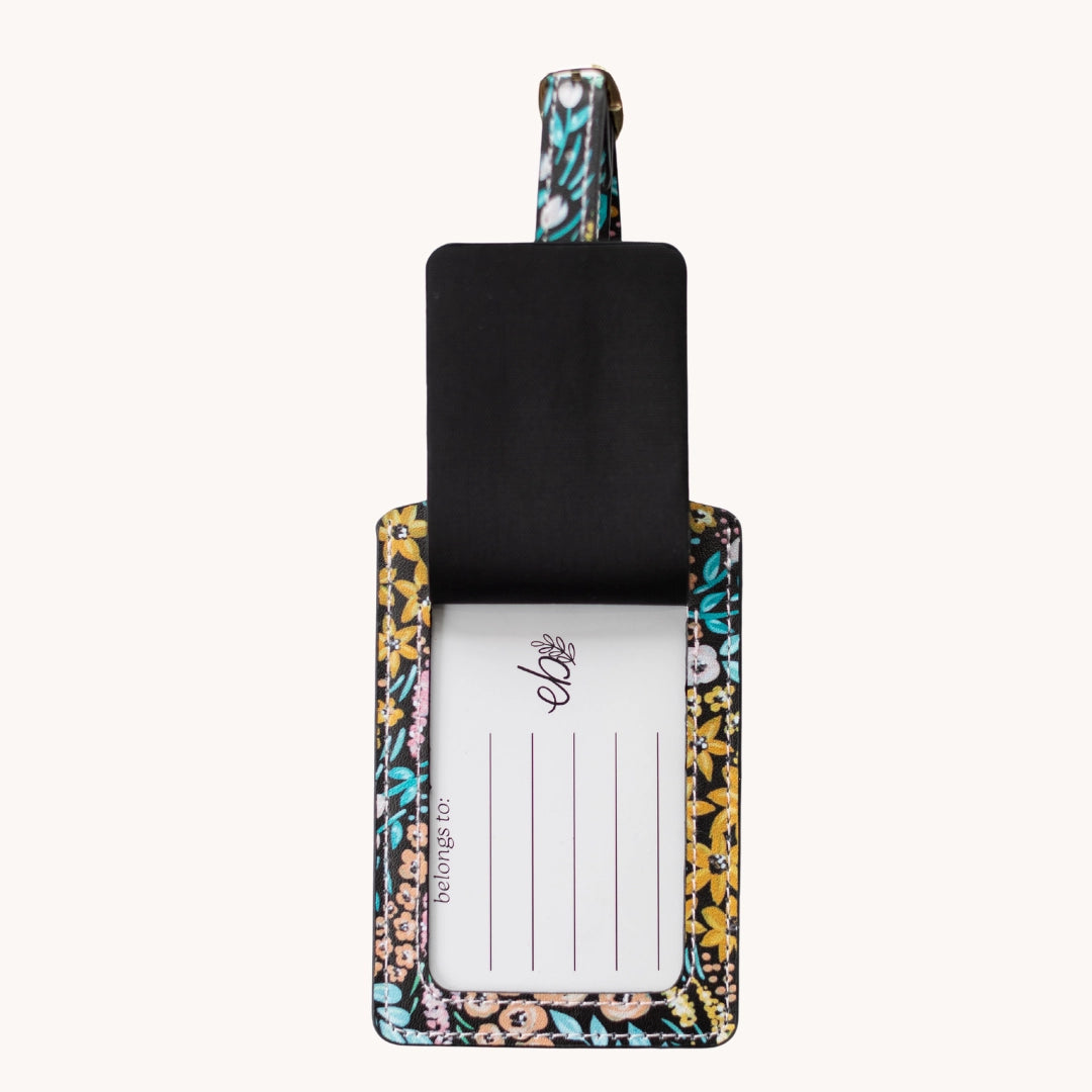 Black Floral Luggage Tag