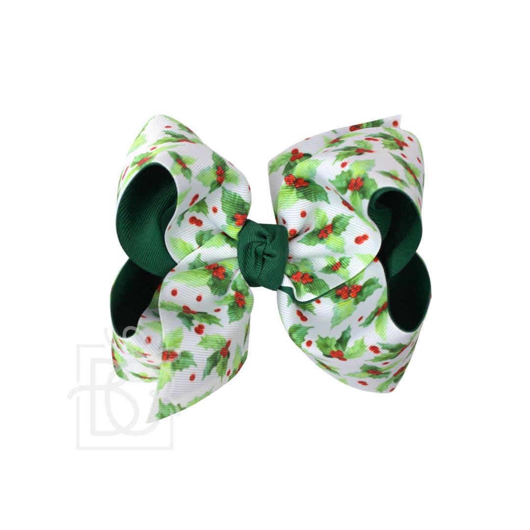 4.5" Layered Holly Print Hair Bow
