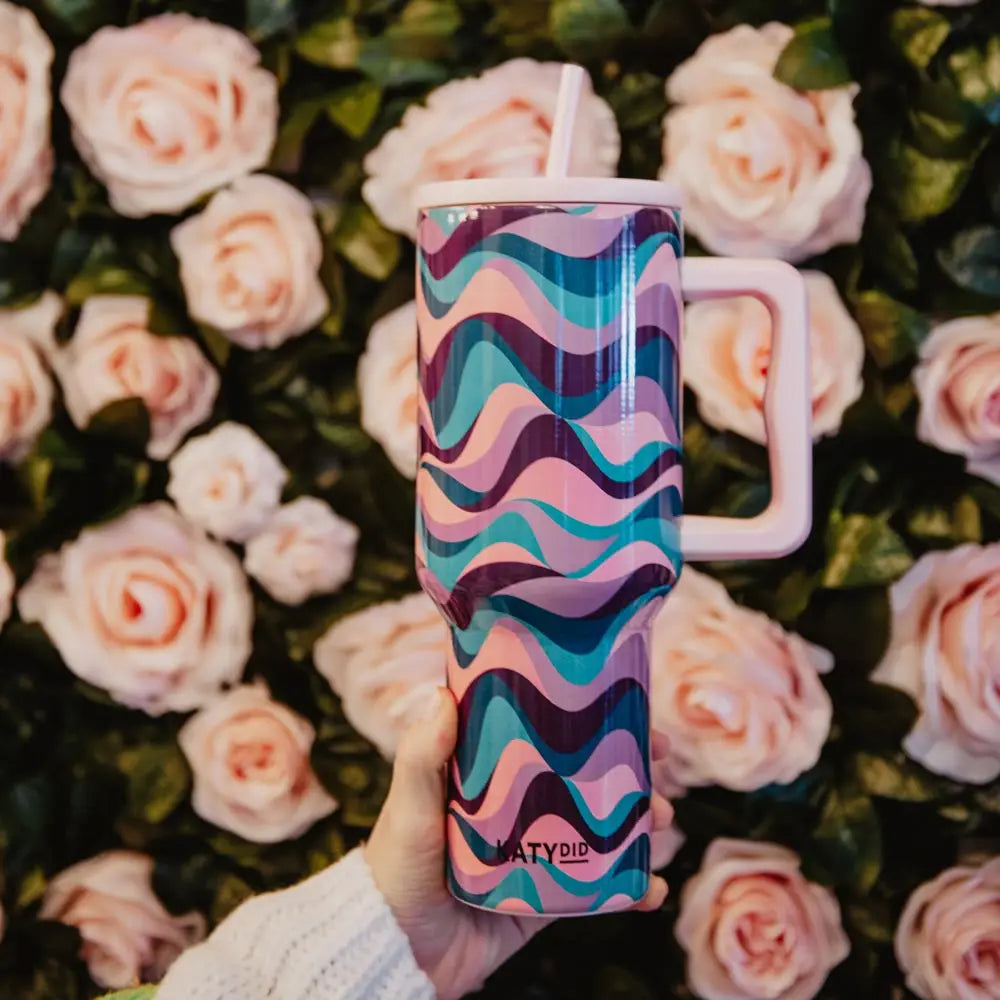 Pink & Purple Swirl Tumbler With Handle