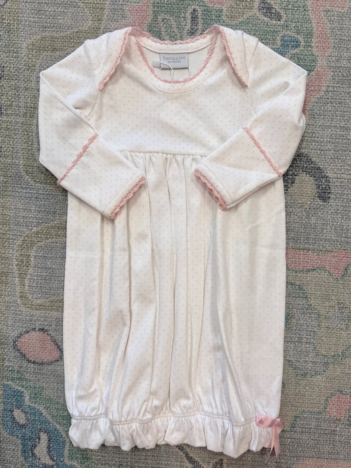 Pink Bitty Dot Lap Shoulder Gown with Pink Trim