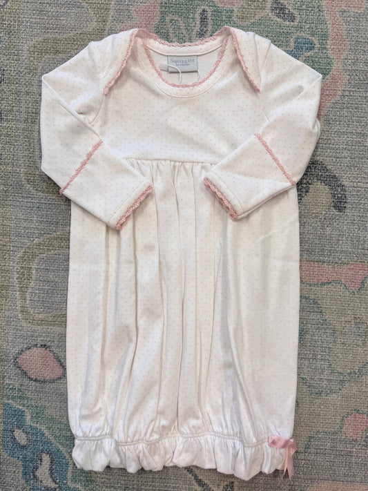 Pink Bitty Dot Lap Shoulder Gown with Pink Trim