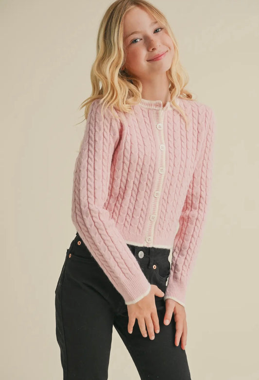 Light Pink Cable Knot Cropped Cardigan