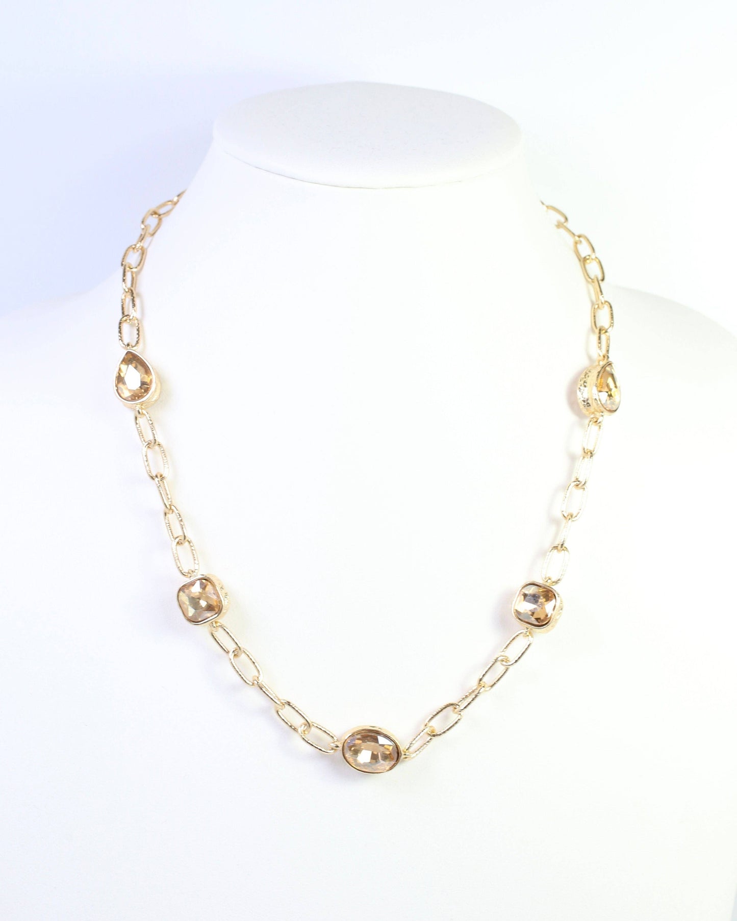Elena Hammered Crystal Link Necklace in Champagne