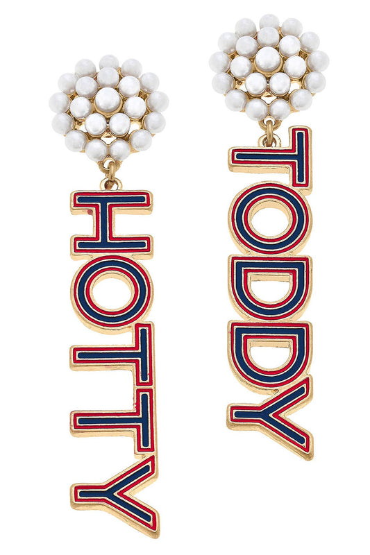 Ole Miss Hotty Toddy Pearl Cluster Enamel Drop Earrings