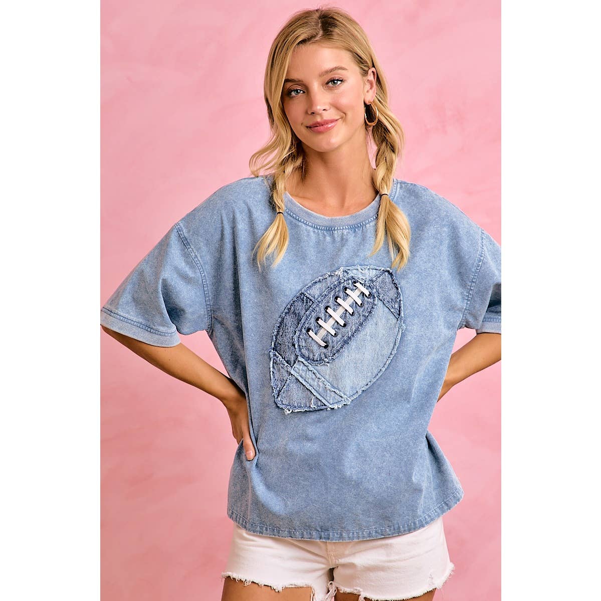 Gameday Denim Washed Football Applique Tee
