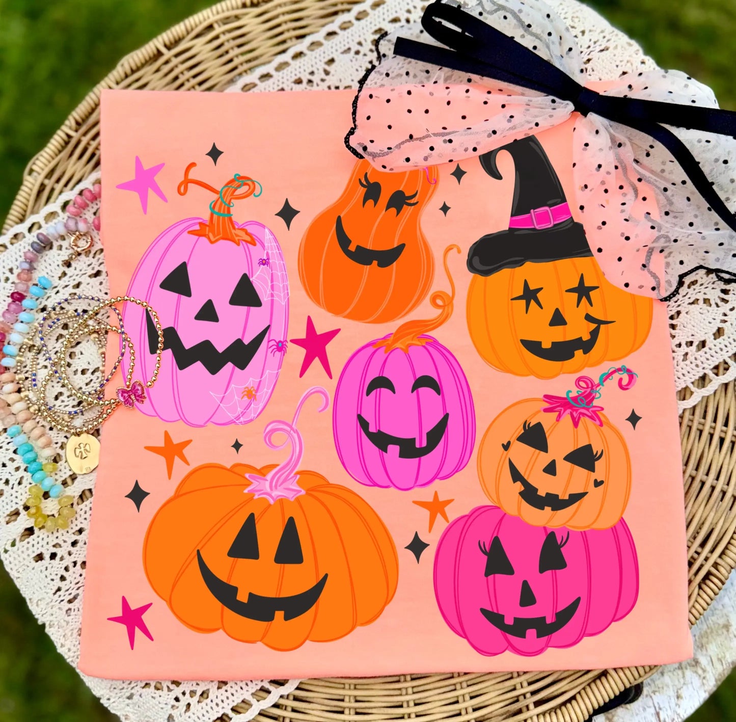 Pink & Orange Jack-O-Lantern Short Sleeve Tee