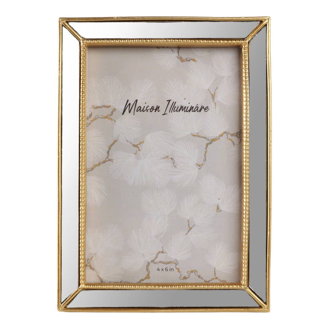 Gold 4x6 in. Resin Photo Frame with Mirrored Beaded Border