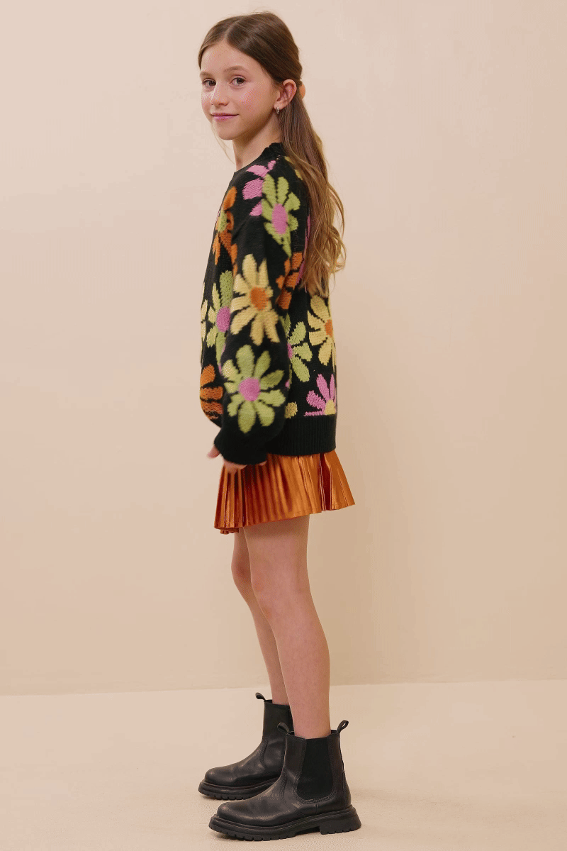 Girls Retro Daisy Knit Sweater