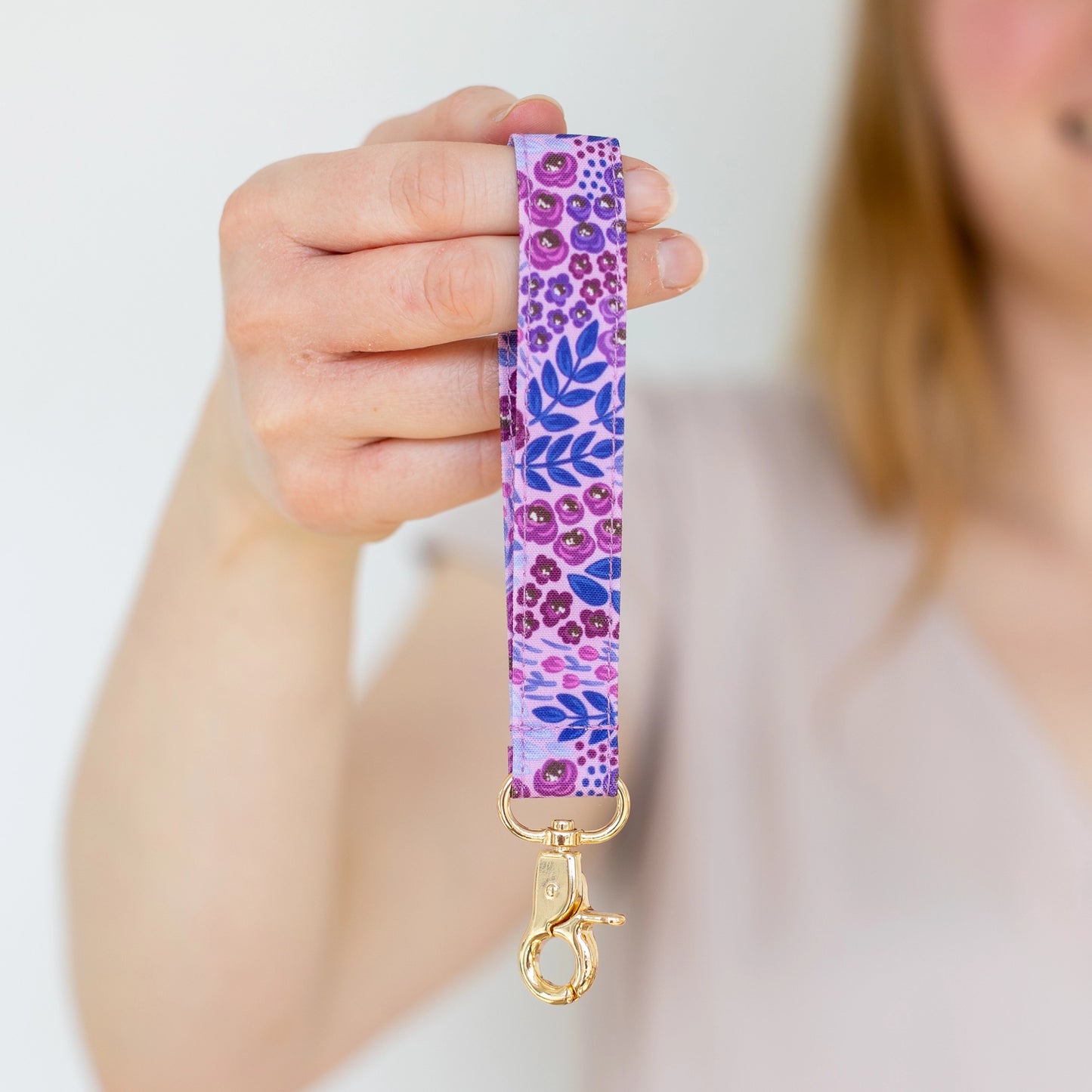 Purple Wildflowers Wristlet Keychain