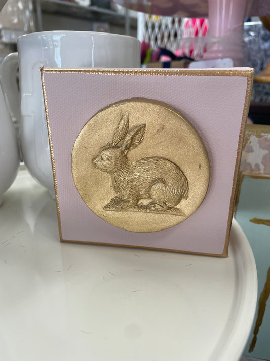 Pink Bunny Intaglio Canvas Art