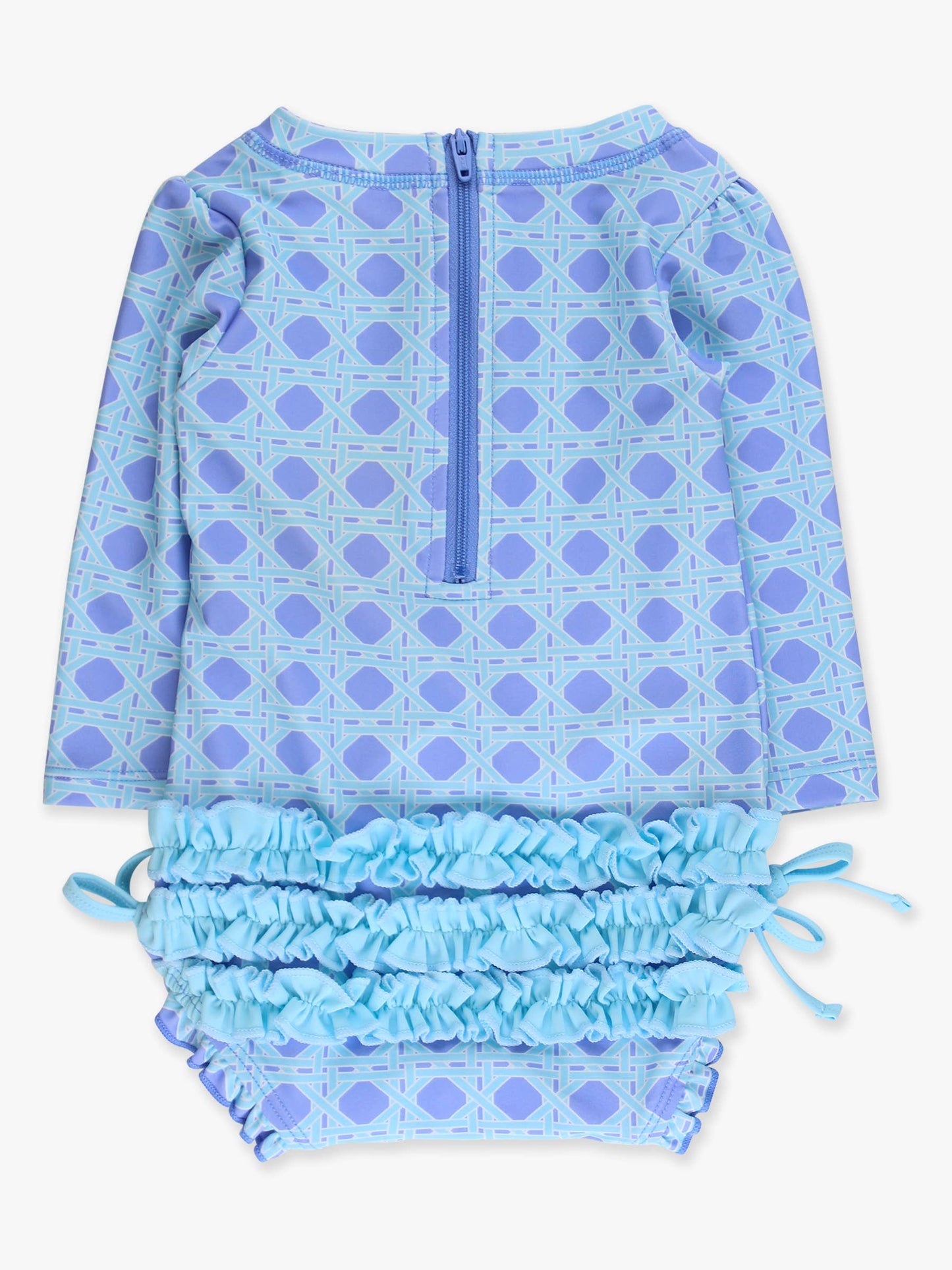 Baby Girls Periwinkle Blue Coastal Cane Long Sleeve One Piece Rash Guard Swimsuit
