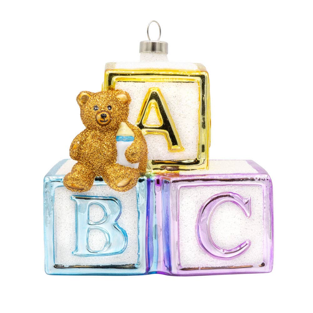 ABC Baby Blocks Glass Christmas Ornament