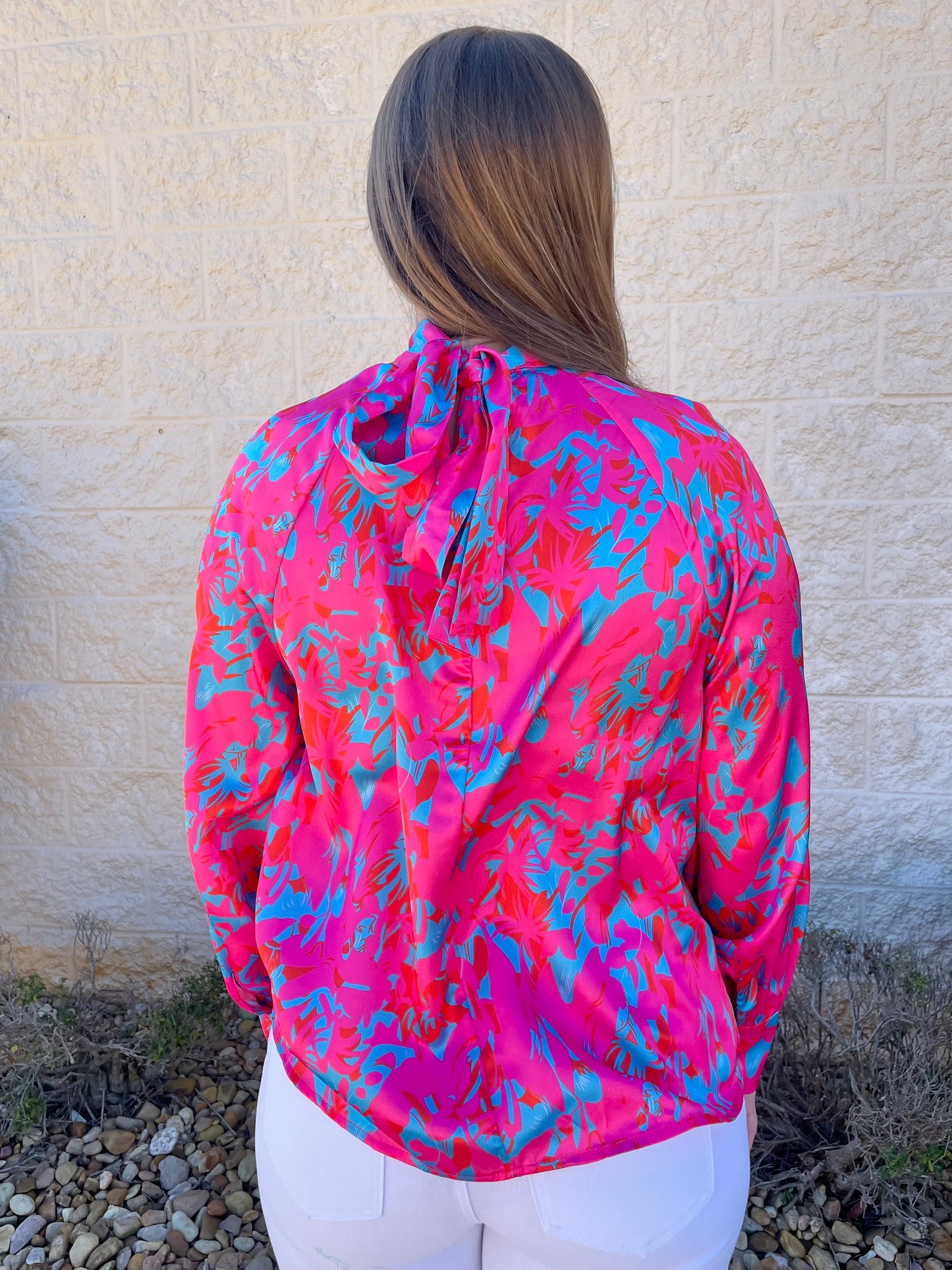 Always On Point Pink & Blue Satin Blouse