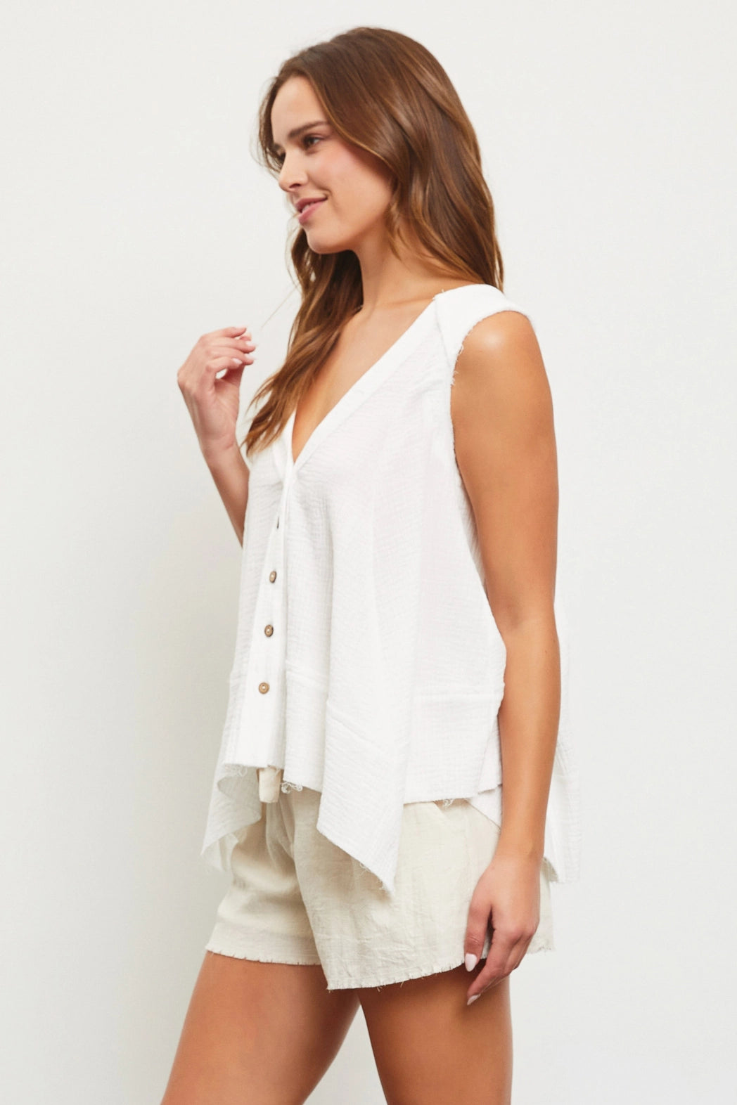 Take The Lead White Asymmetric Sleeveless Top