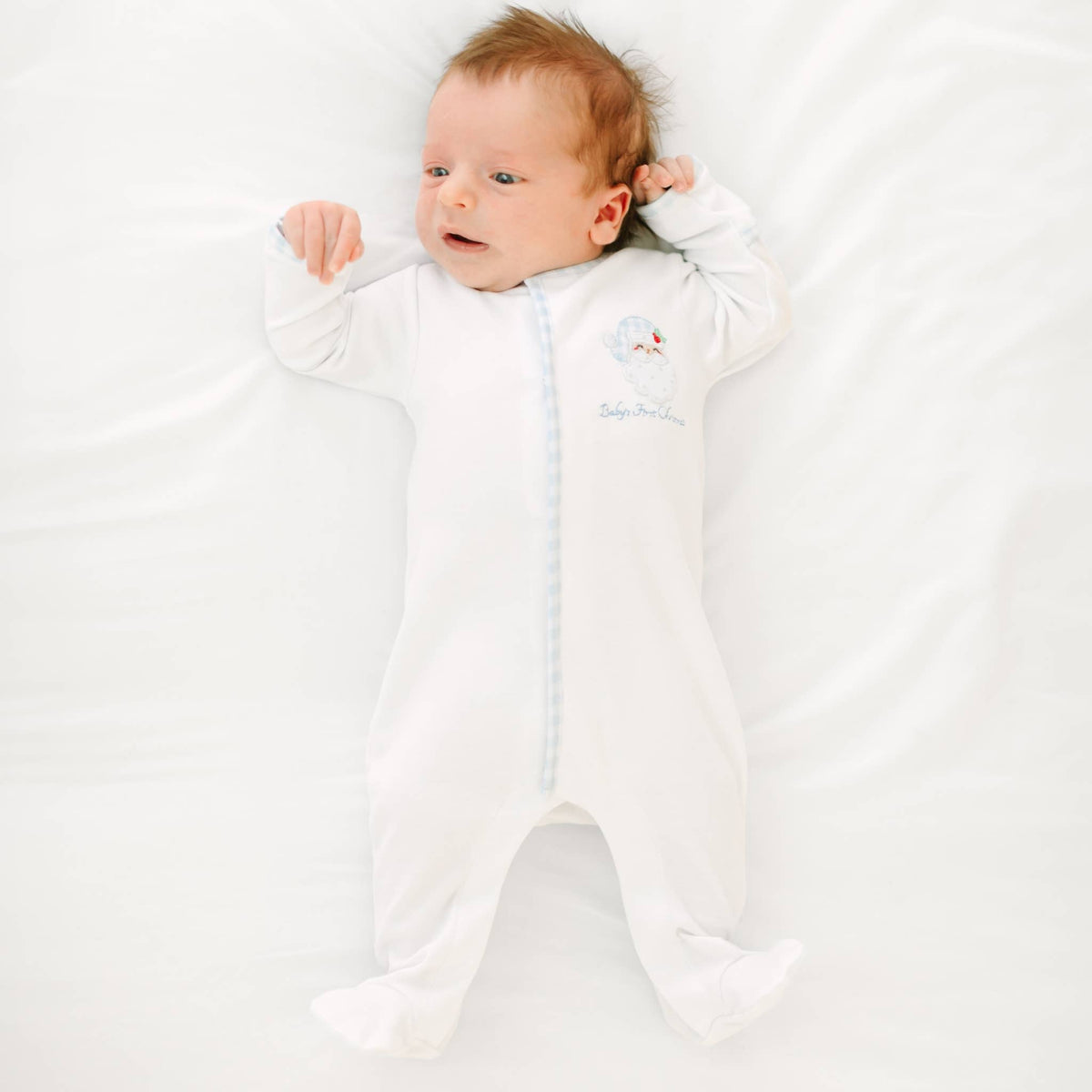 Blue Sweet St. Nick Applique Baby's First Christmas Footie