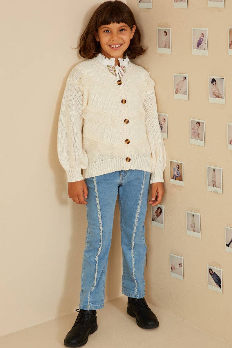 Girls Cream Lace Detail Cardigan