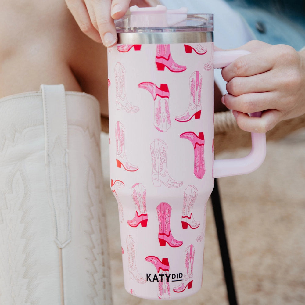 Pink Cowboy Boots Tumbler With Handle