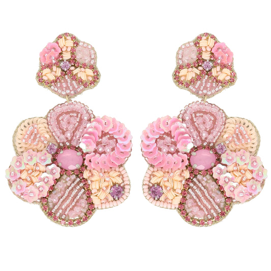 Pink Flower Beaded Earrings