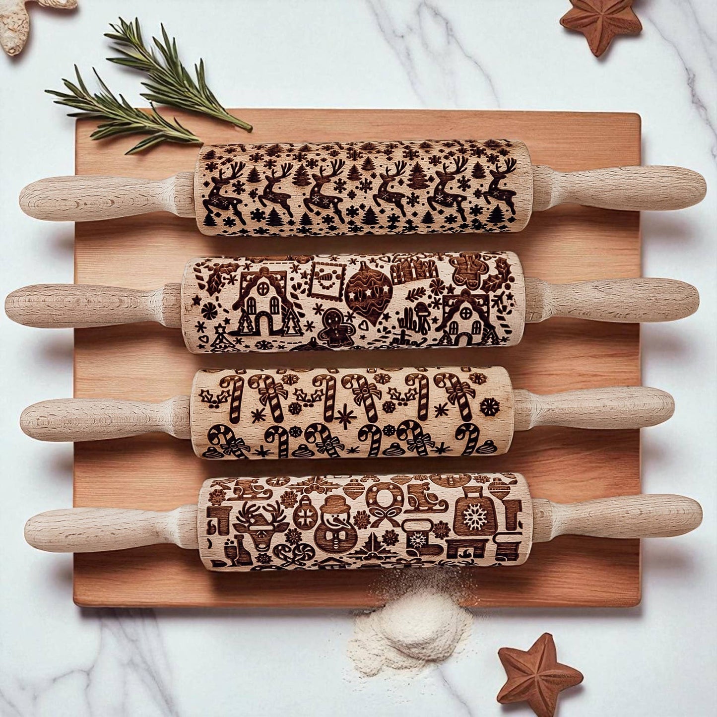 Christmas Trees Pattern Wood Rolling Pin