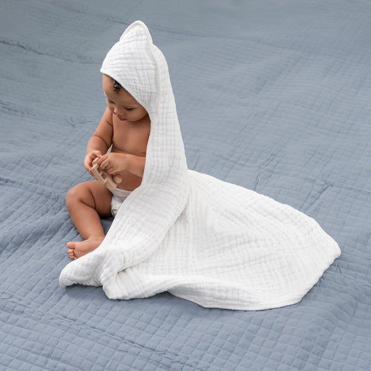 White Hooded Muslin Towel - Single