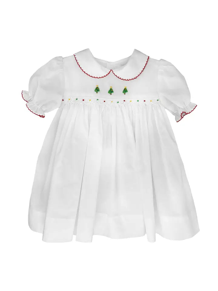 White Christmas Tree Embroidered Dress