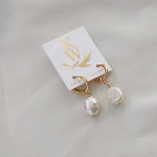 Keshi Gold Pearl Huggie Earrings