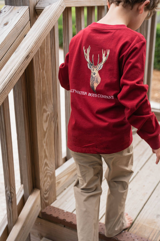 Deer Head Maroon Long Sleeve Graphic Tee