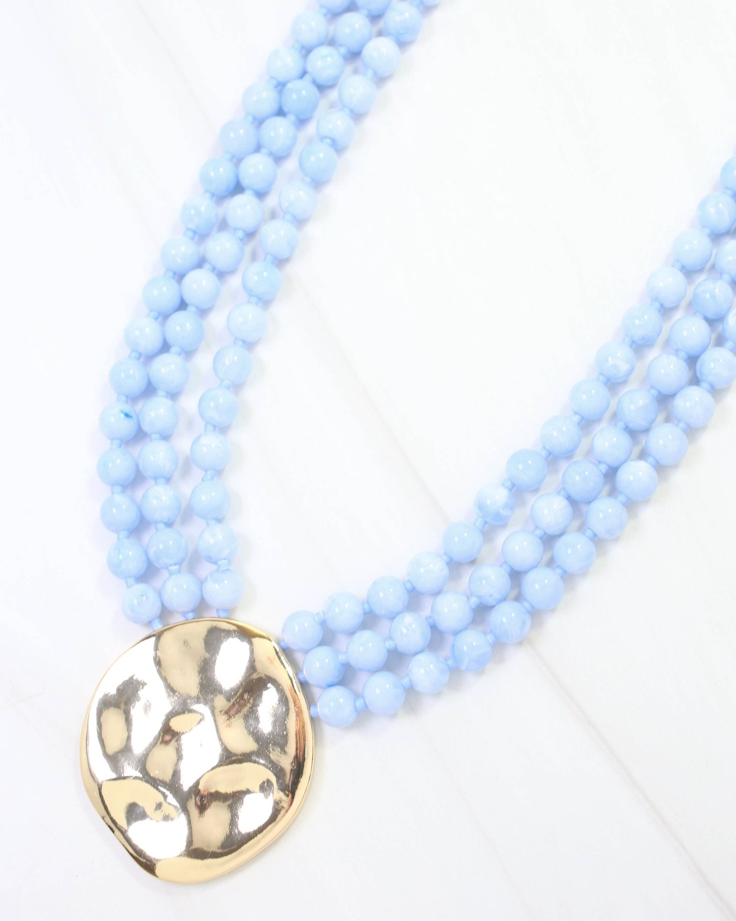 Kori Blue Beaded Layered Necklace with Gold Pendant