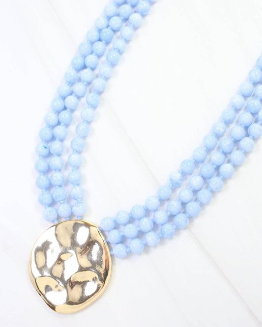 Kori Blue Beaded Layered Necklace with Gold Pendant