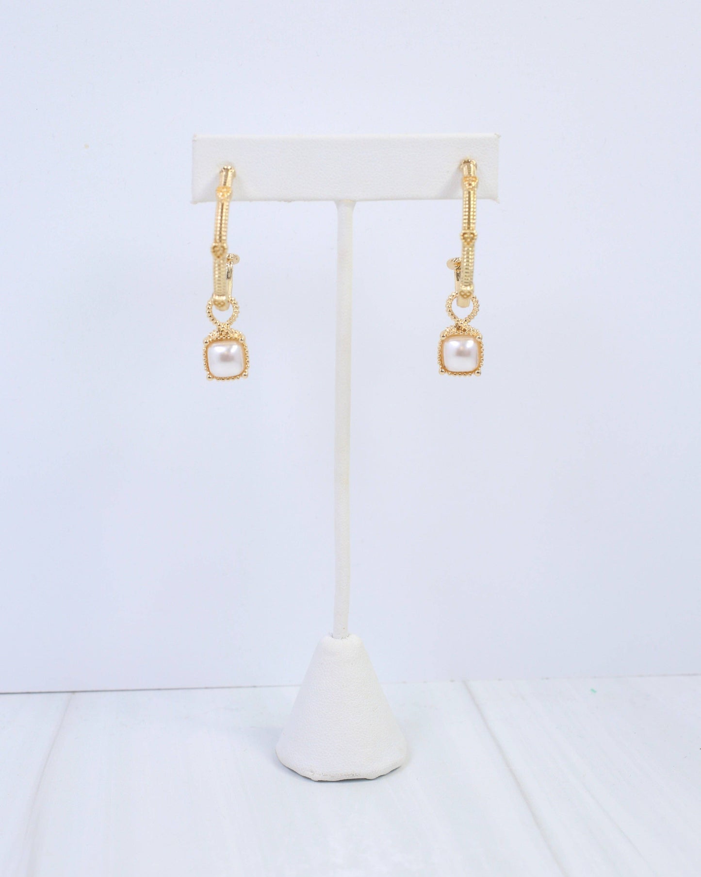Anika Textured Large Hoop With Dangle Pearl