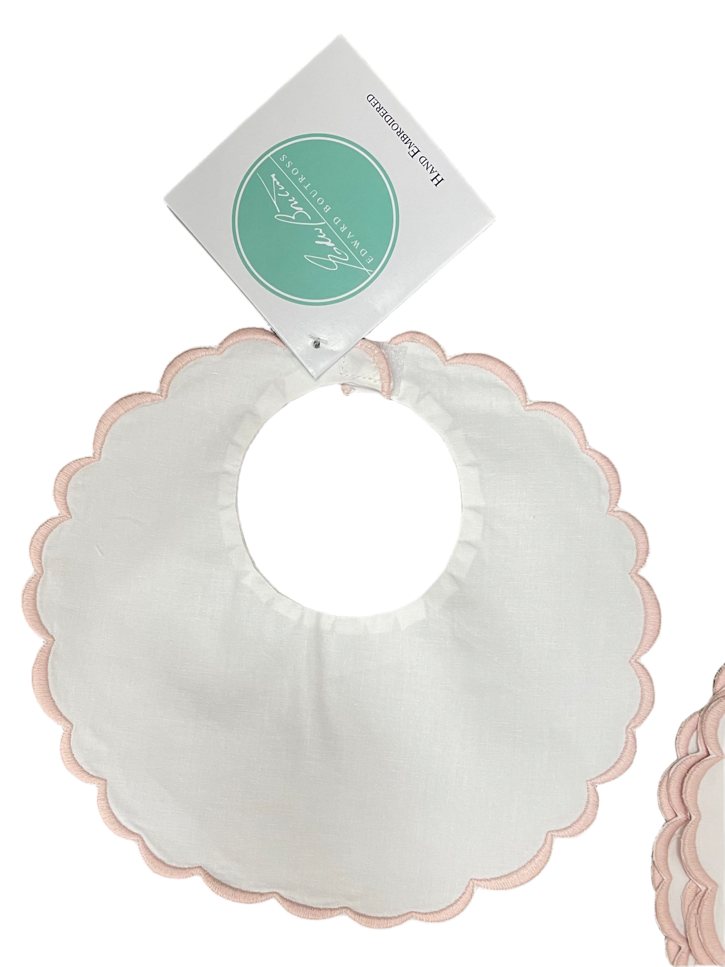 Pink Embroidered Scallop Baby Bib