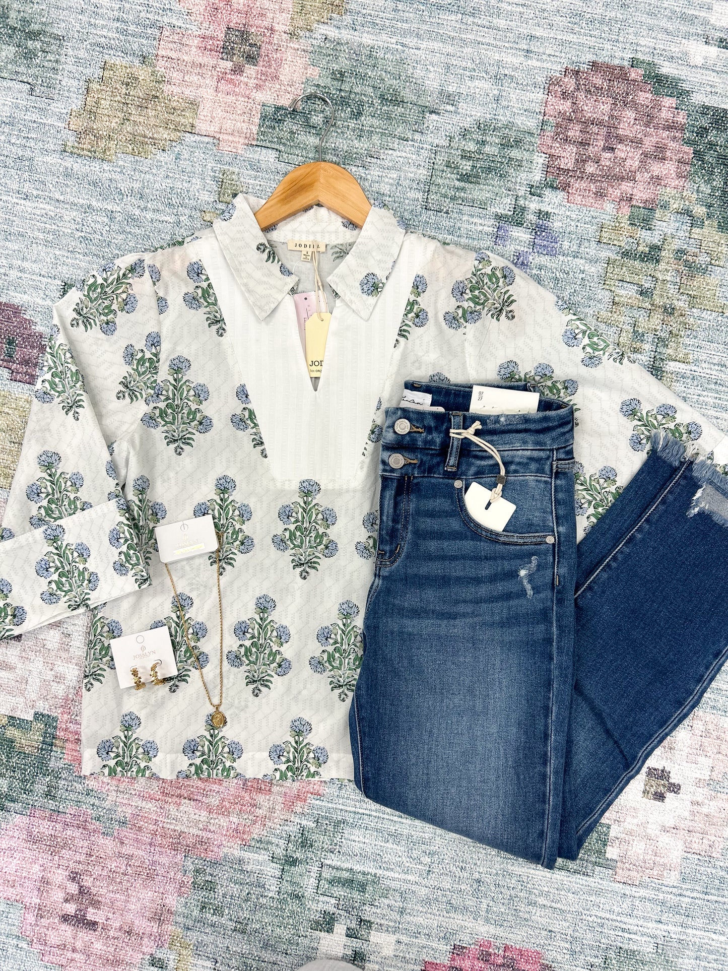 Off White Stripe Contrast Floral Top