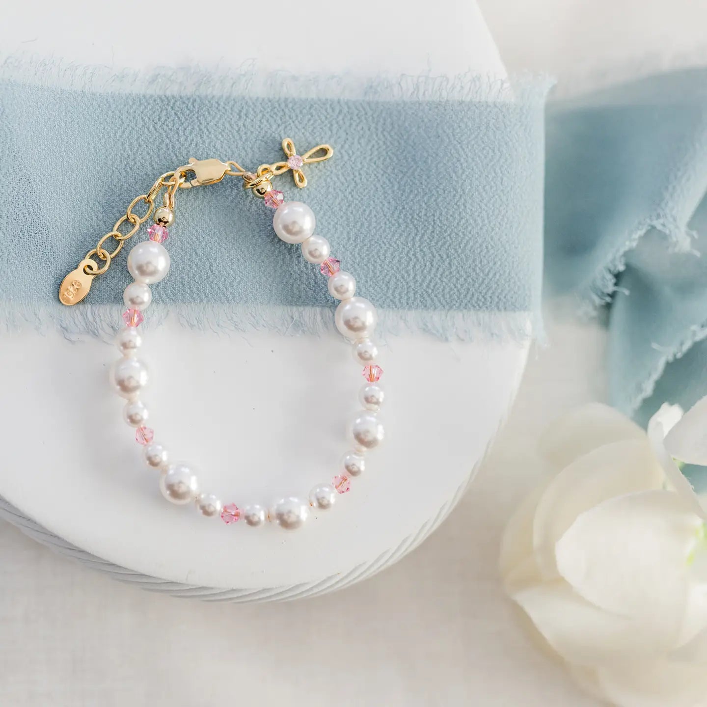 Madison 14K Gold & Pink Cross Baby Bracelet