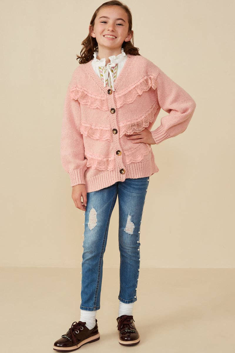 Girls Cream Lace Detail Cardigan