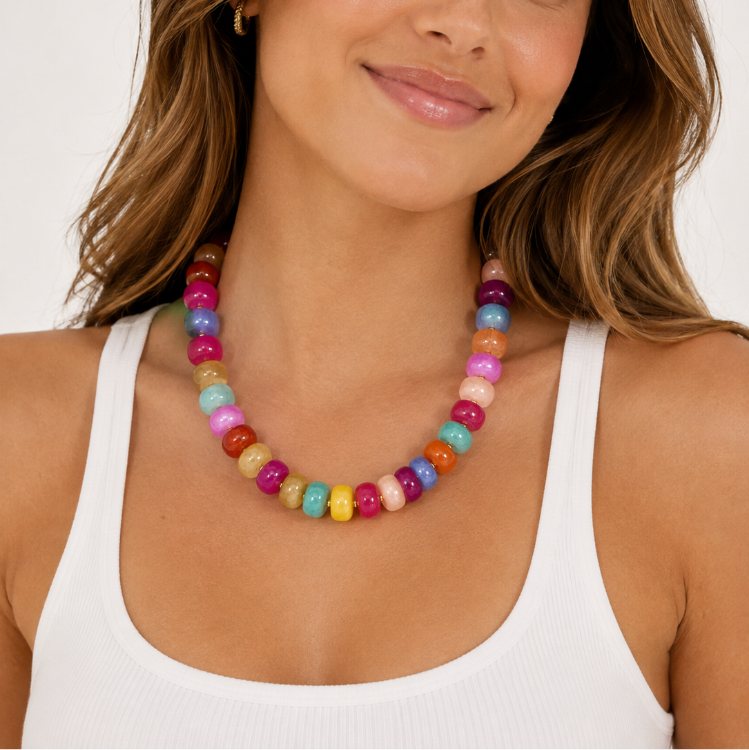 Multi-Colored Luxe Marbled Beaded Candy Necklace