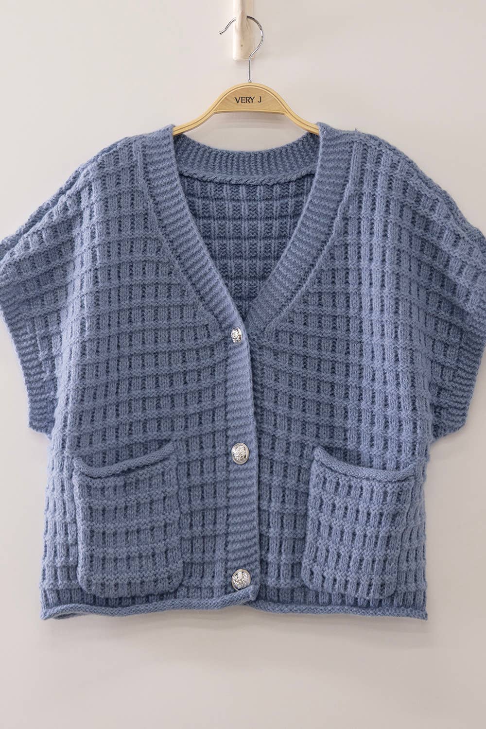 Daphne Dusty Blue Waffle Knit Cardigan