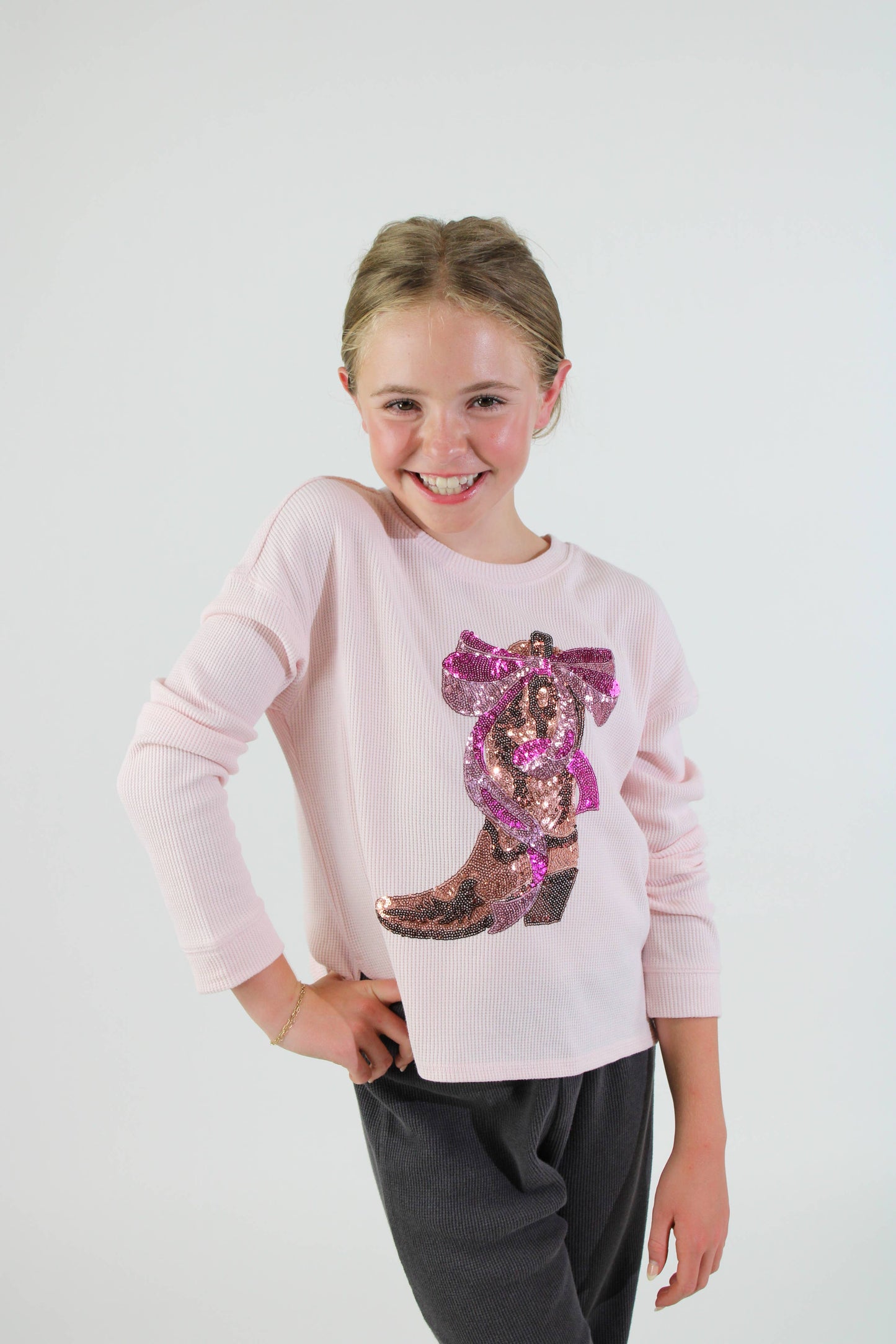 Girl's Sequin Boot Long Sleeve Top