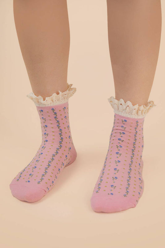 Blush Floral Lace Socks