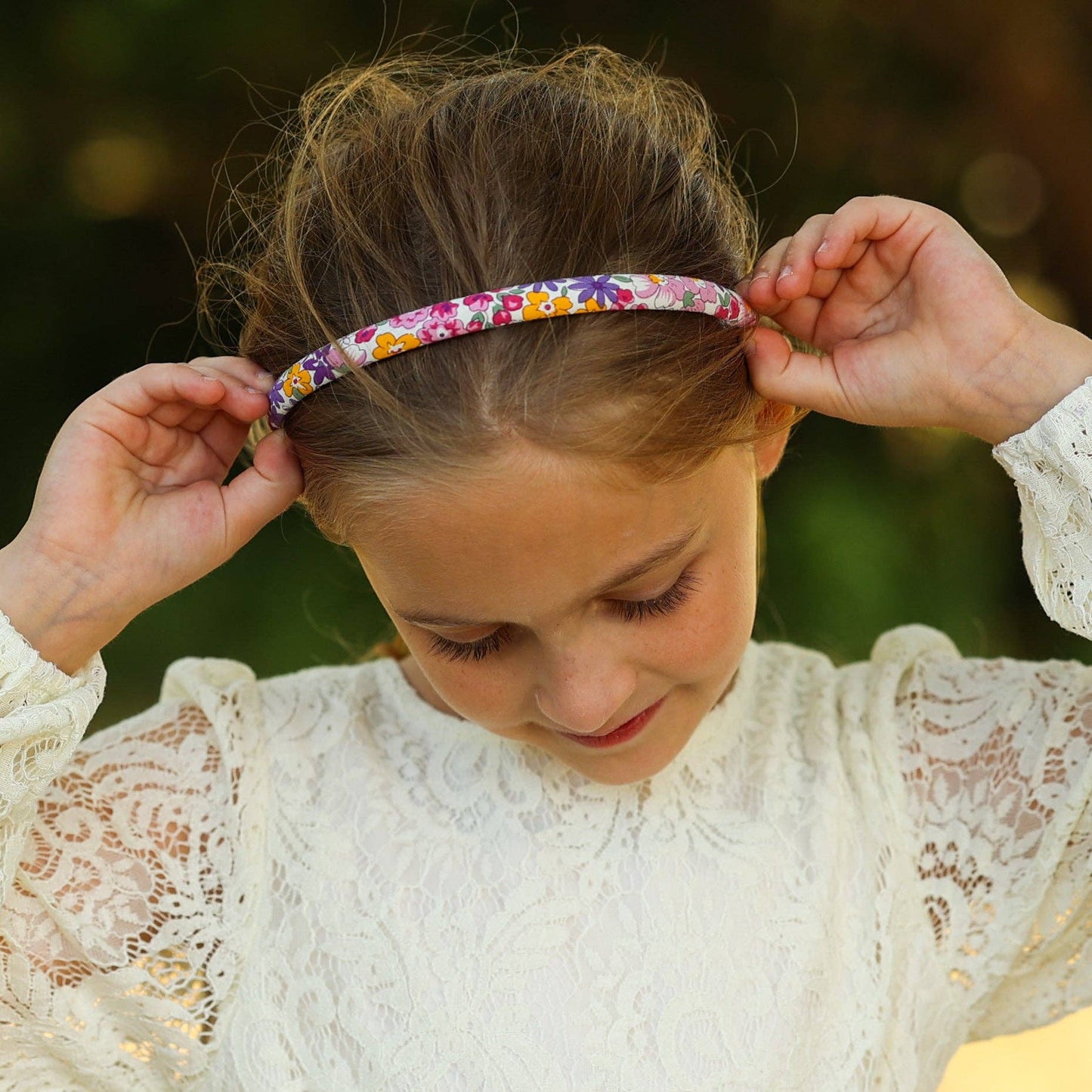Girl's Peach Thin Floral Headband