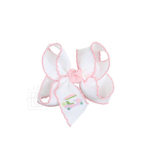 4.5" Embroidered Golf Cart Crochet Edge Hair Bow