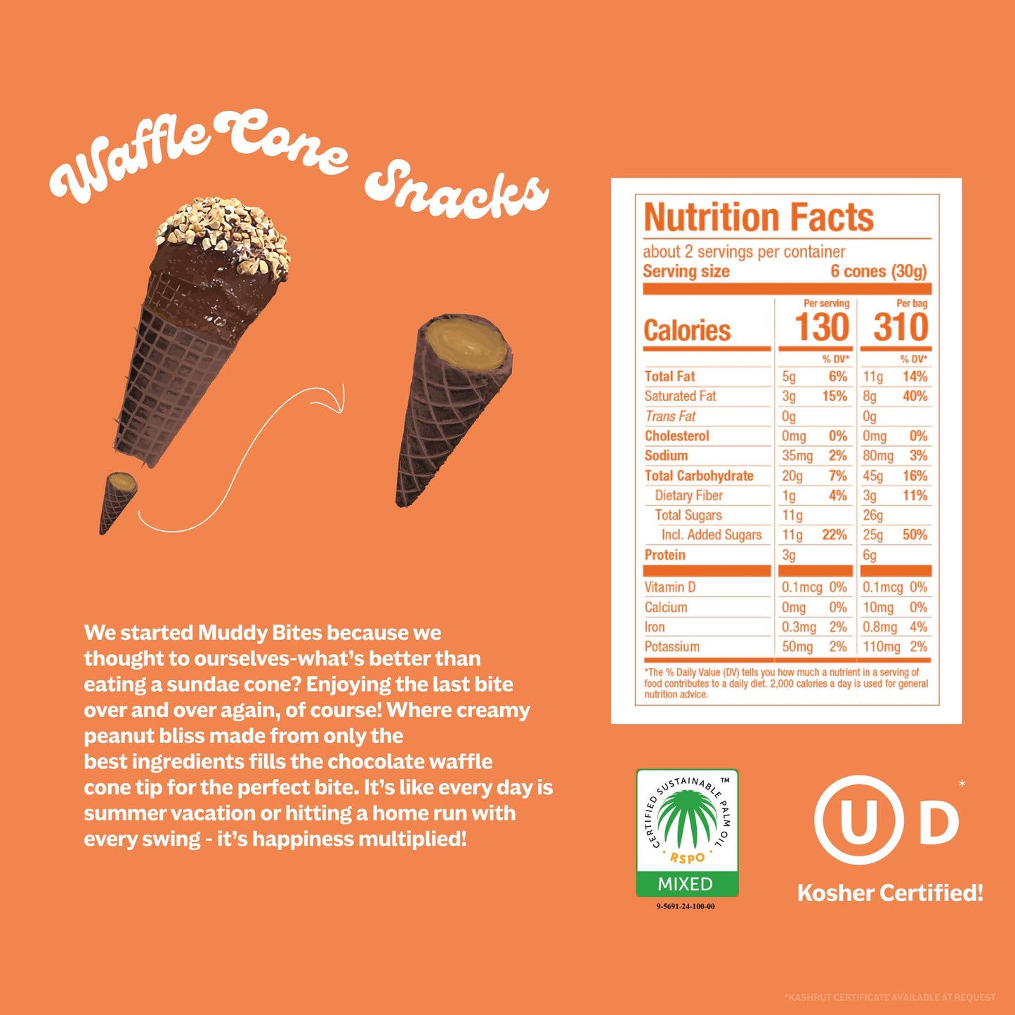 Muddy Bites Peanut Butter Chocolate Waffle Cone Snacks