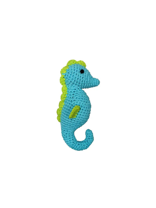 Blue Seahorse Crochet Rattle