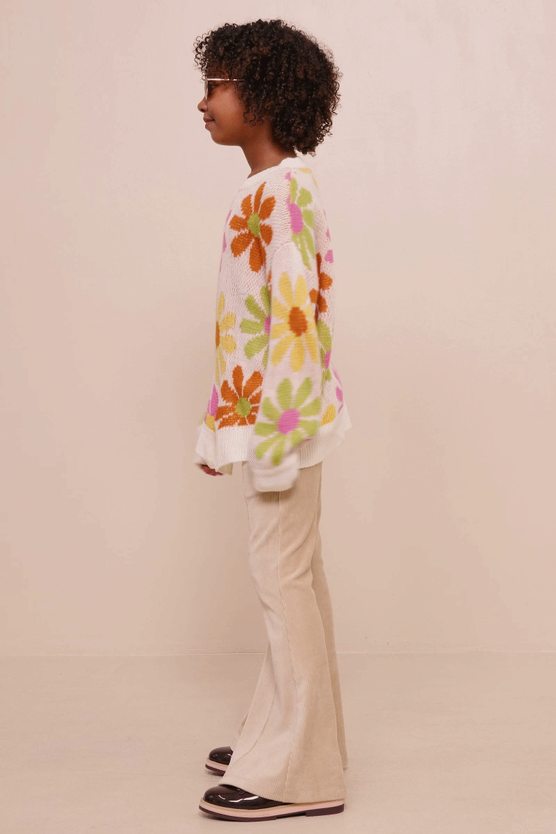 Girls Retro Daisy Knit Sweater